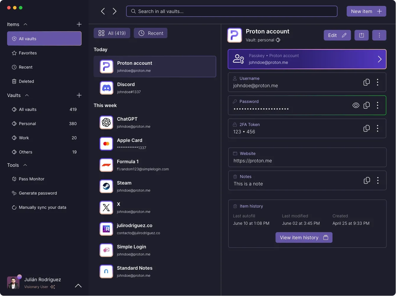 Mi propuesta de interfaz de usuario para Proton Pass